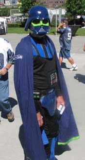 Darth Seahawk, one of the colorful characters at the game